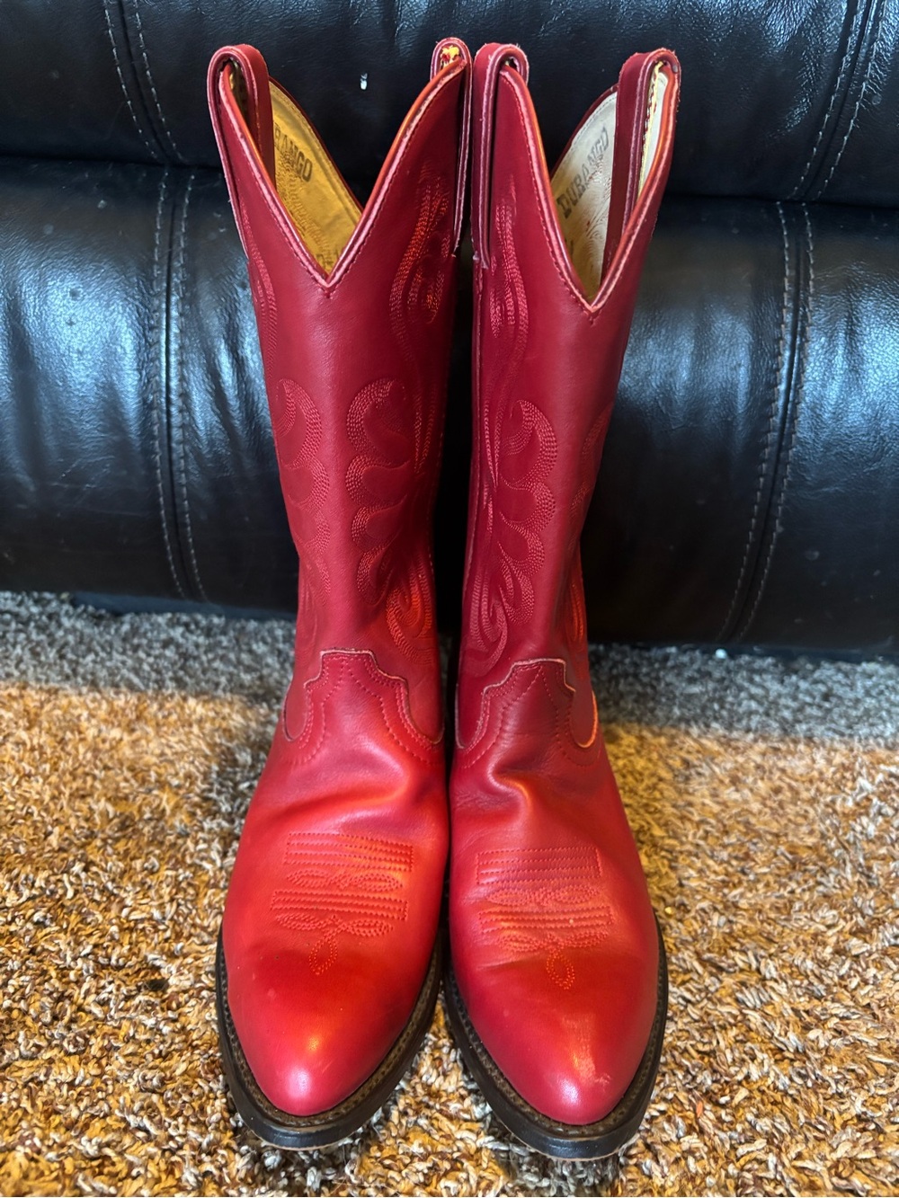 Durango Red Leather Western Boots with Embroidered Shaft - Picture 4 of 6